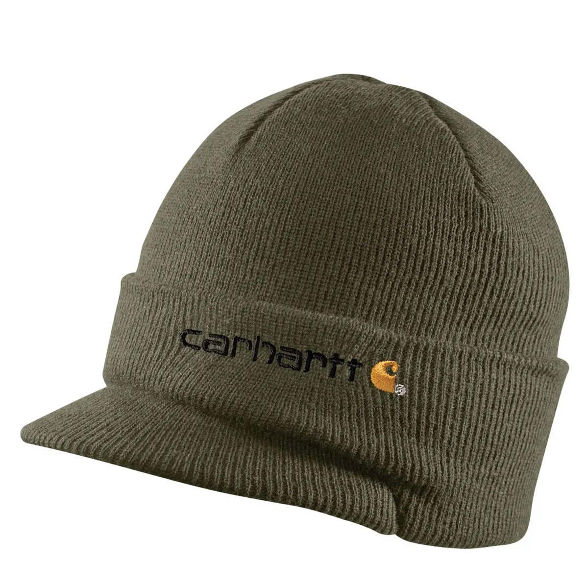 Carhartt Men's Army Green Knit Hat with Visor