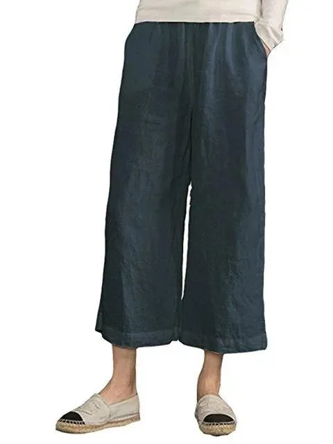Casual Plain Shift Linen Pants Women