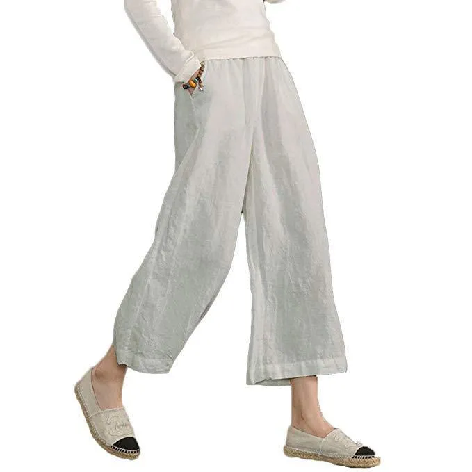 Casual Plain Shift Linen Pants Women