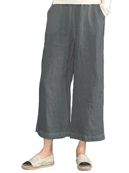 Casual Plain Shift Linen Pants Women