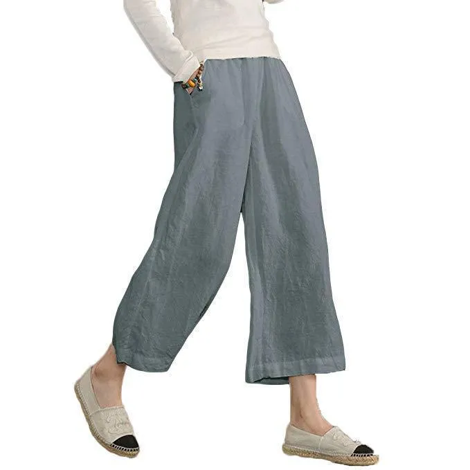 Casual Plain Shift Linen Pants Women