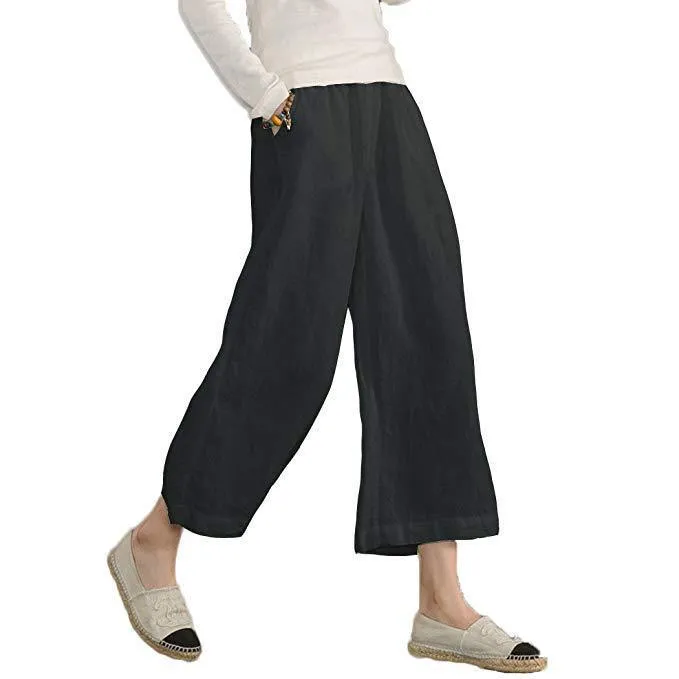 Casual Plain Shift Linen Pants Women