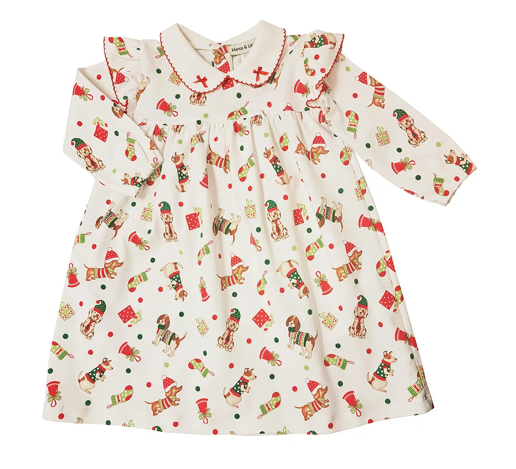 Christmas dog print Pima cotton girls float dress