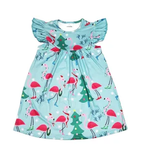 Christmas Flamingo Milk Silk Flutter Dress