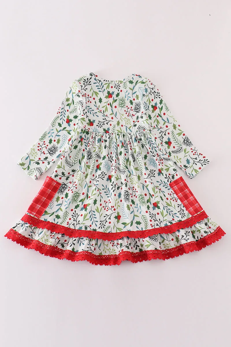 Christmas print ruffle dress