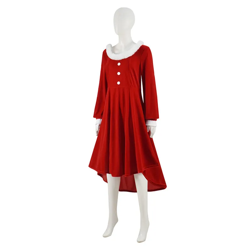 Christmas Santa Dress Christmas Mrs. Claus Costume Red Velvet Dress Christmas Party Suit