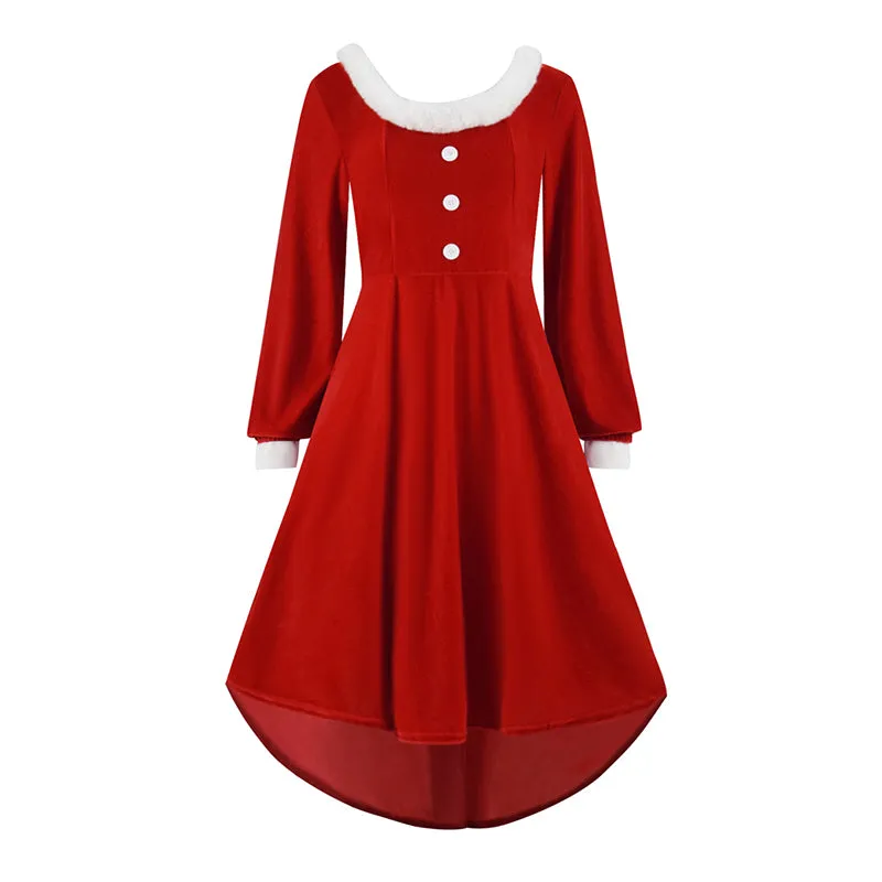 Christmas Santa Dress Christmas Mrs. Claus Costume Red Velvet Dress Christmas Party Suit