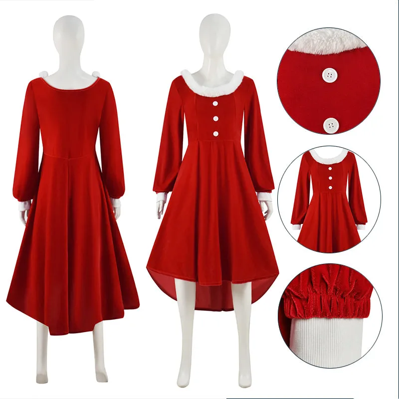 Christmas Santa Dress Christmas Mrs. Claus Costume Red Velvet Dress Christmas Party Suit