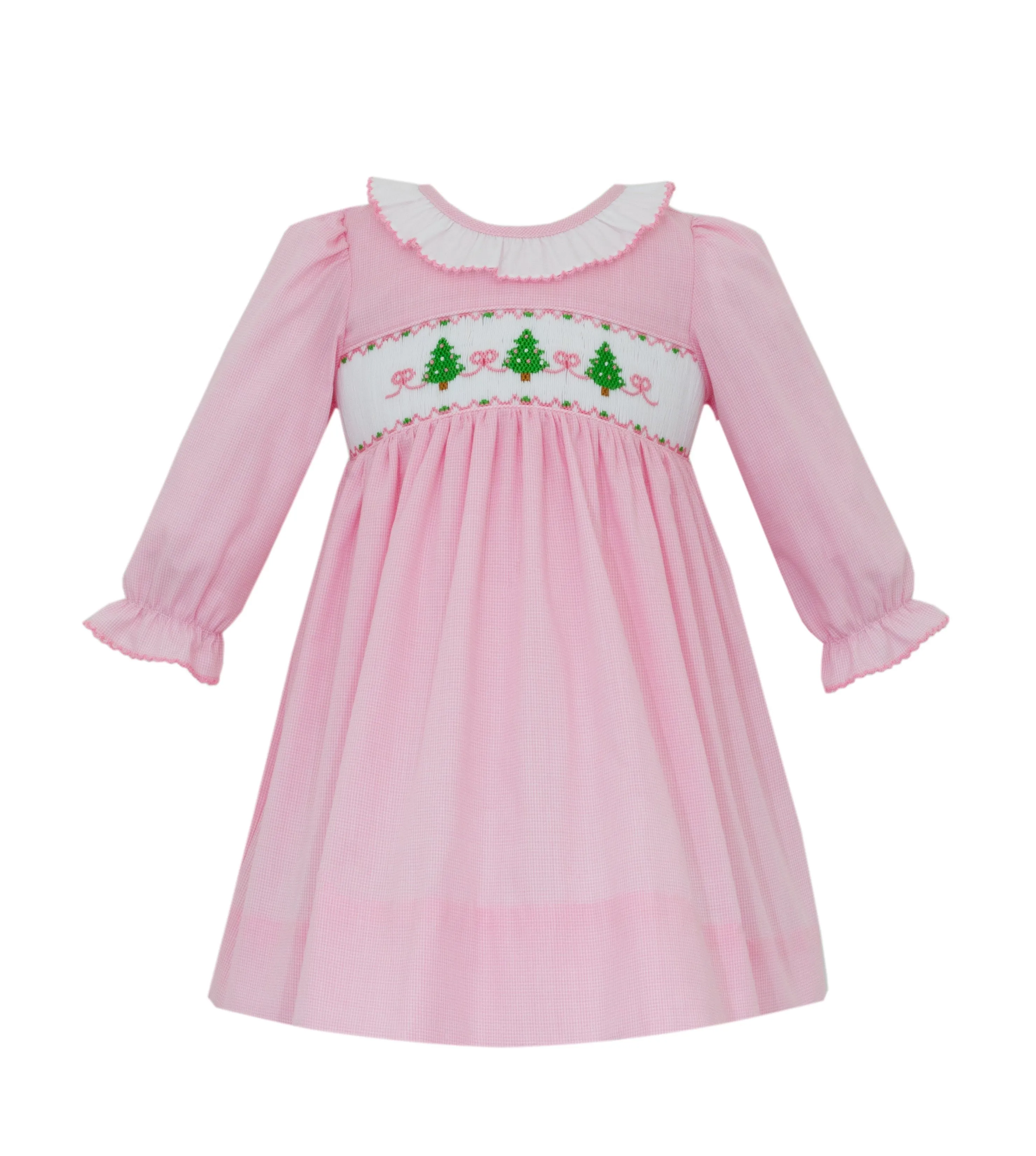 Christmas Tree Dress- Pink Microcheck