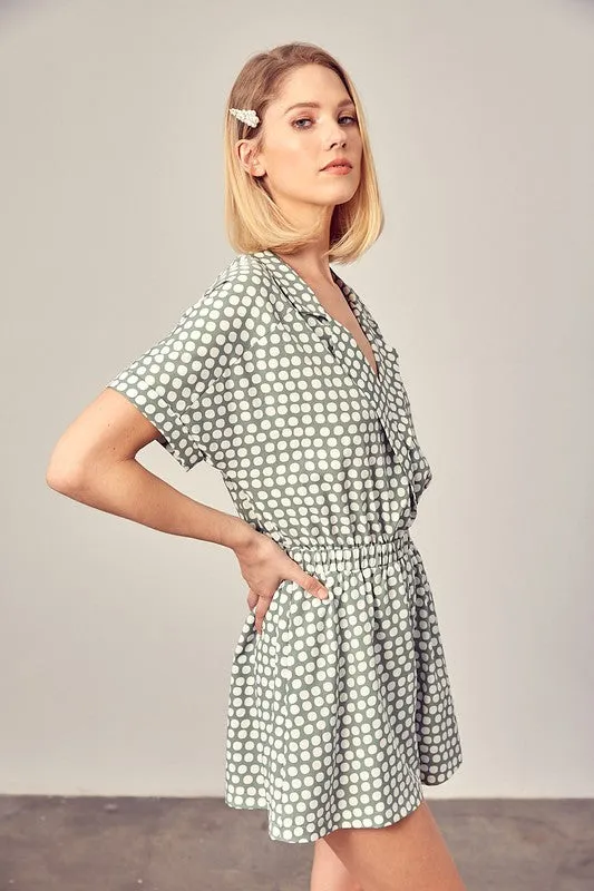 COLLARED OVERLAP POLKA DOT ROMPER