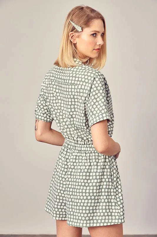 COLLARED OVERLAP POLKA DOT ROMPER