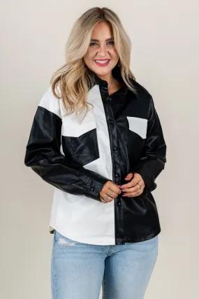 Color block shacket black/white