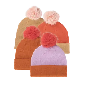Colorblock Hat with Faux Fur Pom