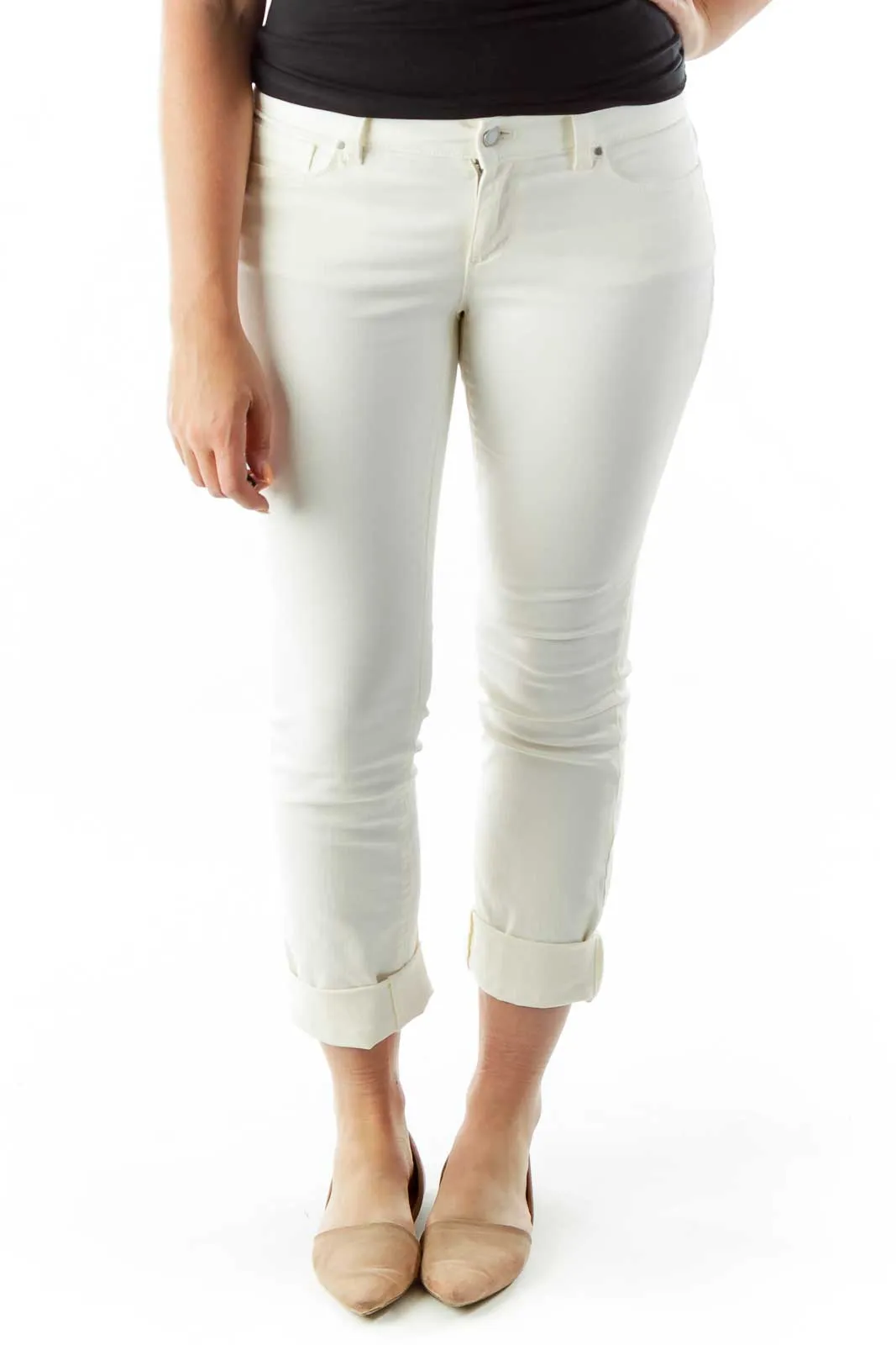 Cream Cropped Denim Pants