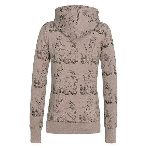 Deer Print Drawstring Womens Hoodie Sweatshirt