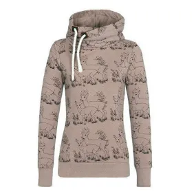 Deer Print Drawstring Womens Hoodie Sweatshirt