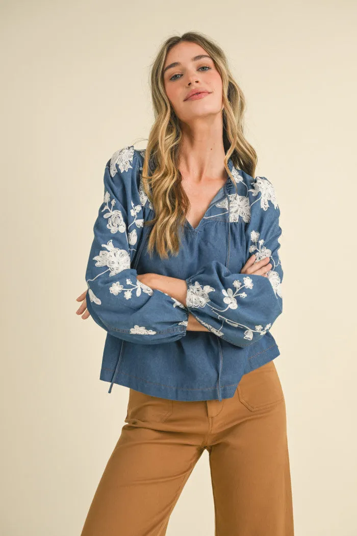Denim Blue Floral Top