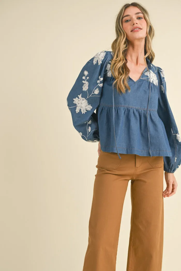 Denim Blue Floral Top