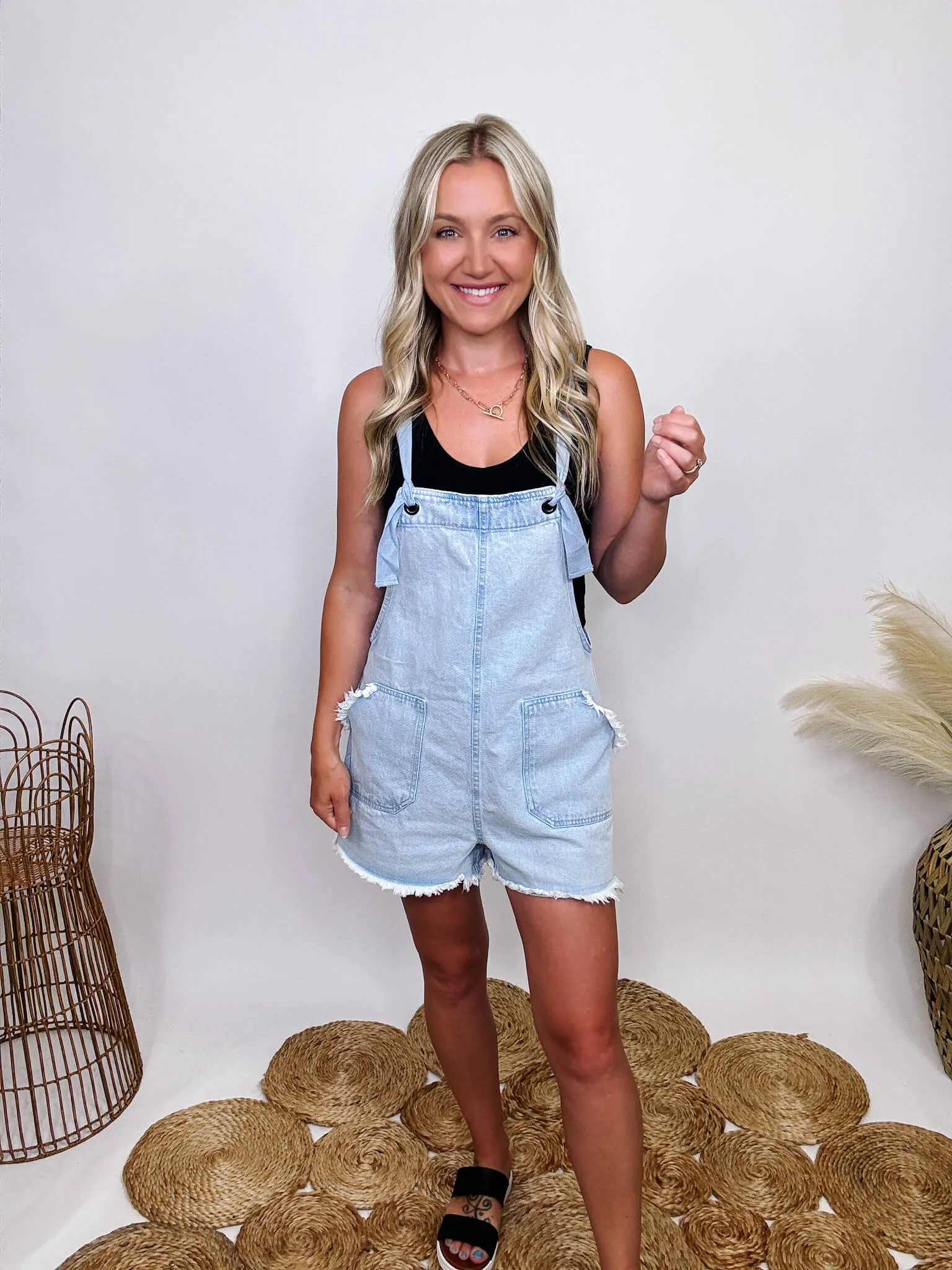 DOORBUSTER - Acid Washed Denim Short Overalls Tie Romper