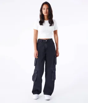 DR DENIM DONNA MULTI CARGO JEANS DONNA BLACK USED