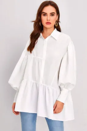 Drop Shoulder Lantern Sleeve Babydoll Blouse