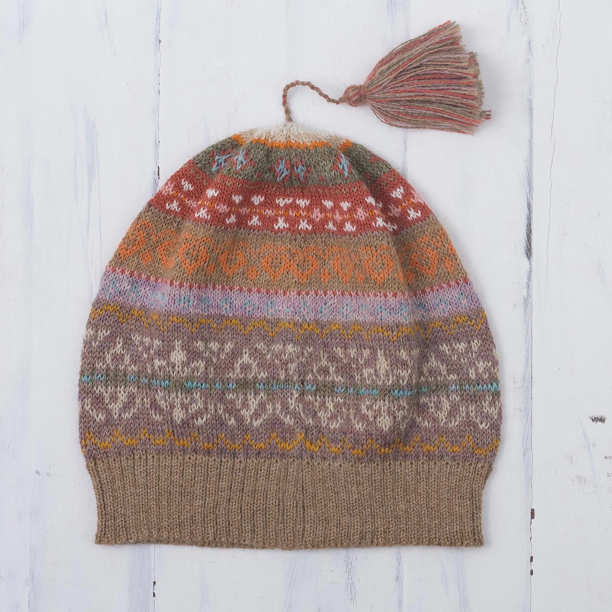 Earth-Tone 100% Alpaca Knit Hat from Peru - Inca Earth | NOVICA