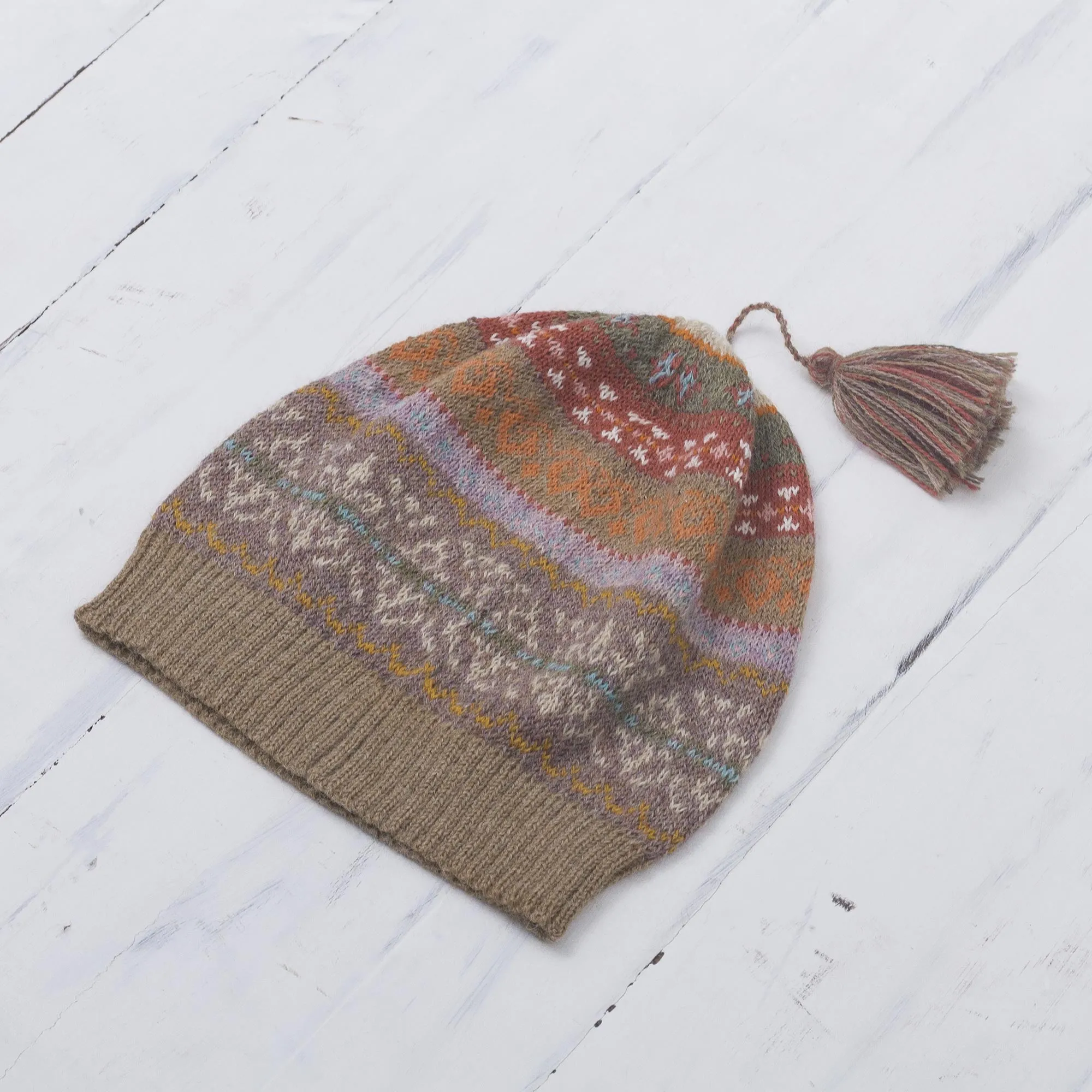 Earth-Tone 100% Alpaca Knit Hat from Peru - Inca Earth | NOVICA