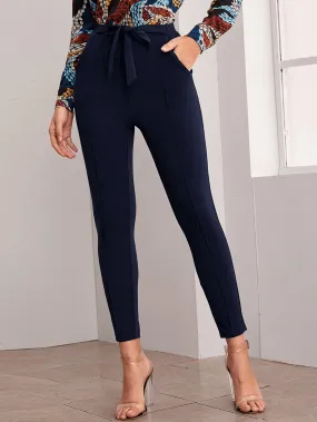 Elegant Plain Tie Front High Waist Cropped Women Pants