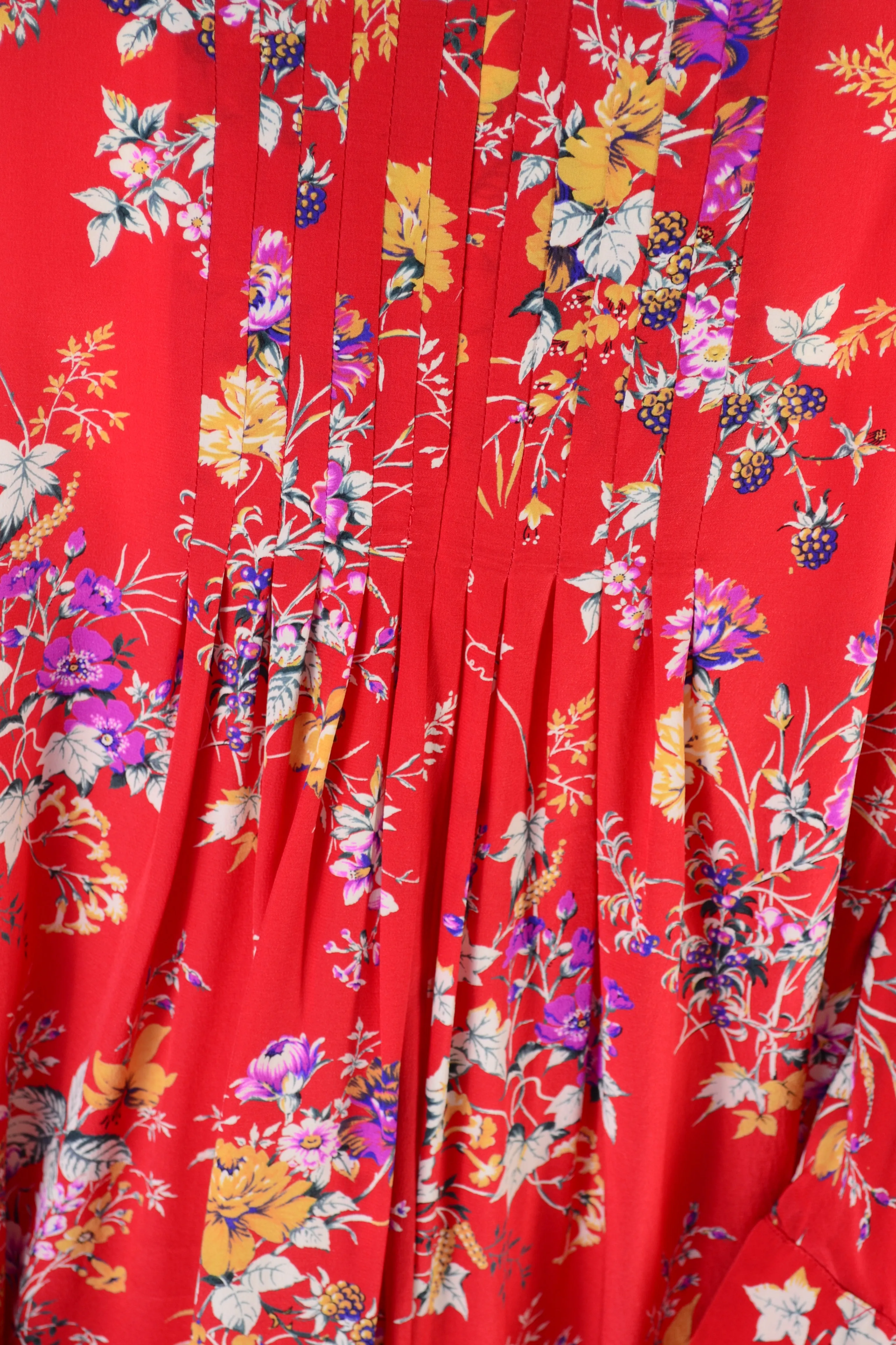 Emanuel Ungaro Parallele Vintage Red Floral High Neck Dress w Dramatic Shoulders