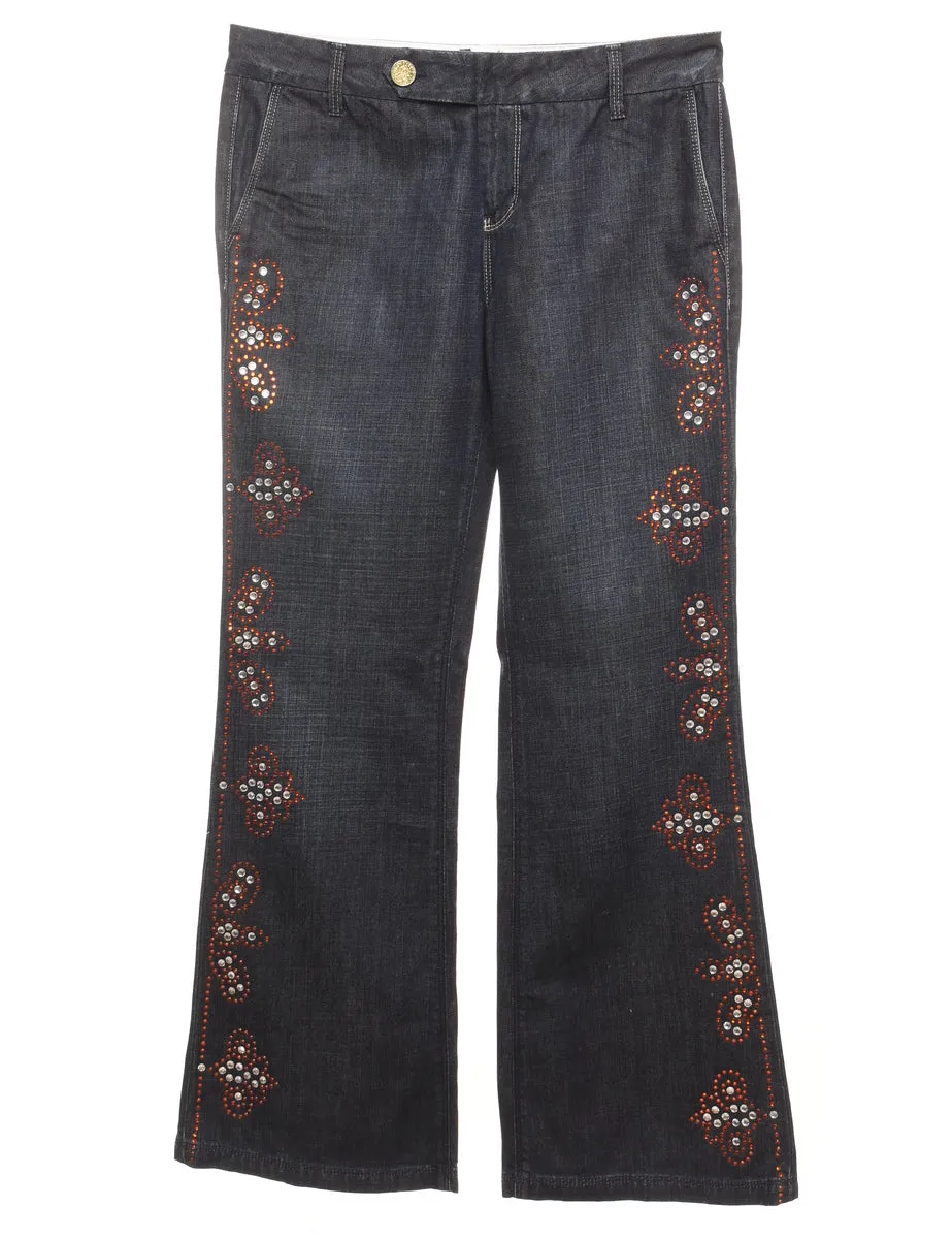 Embellished Dark Wash Flared Jeans - W32 L32