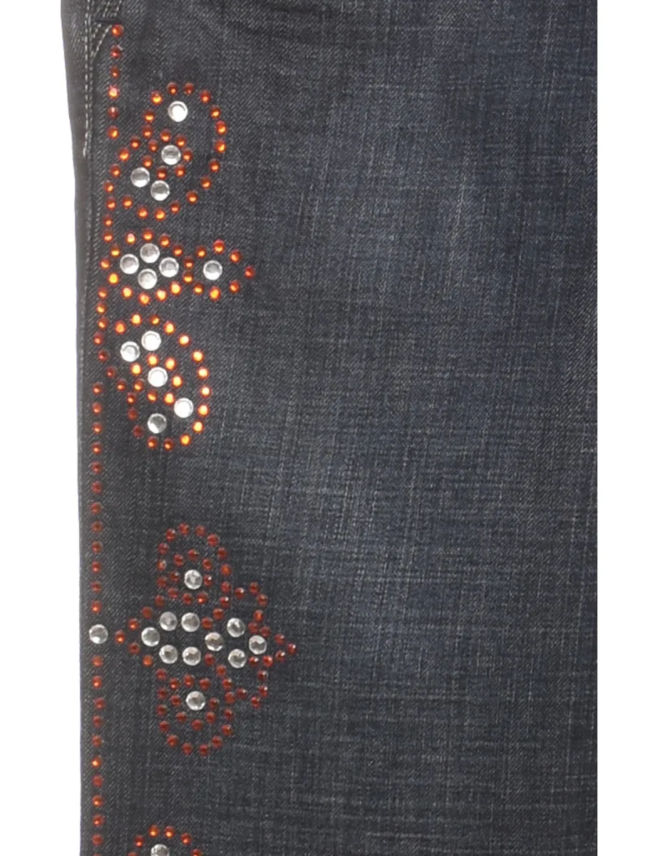 Embellished Dark Wash Flared Jeans - W32 L32