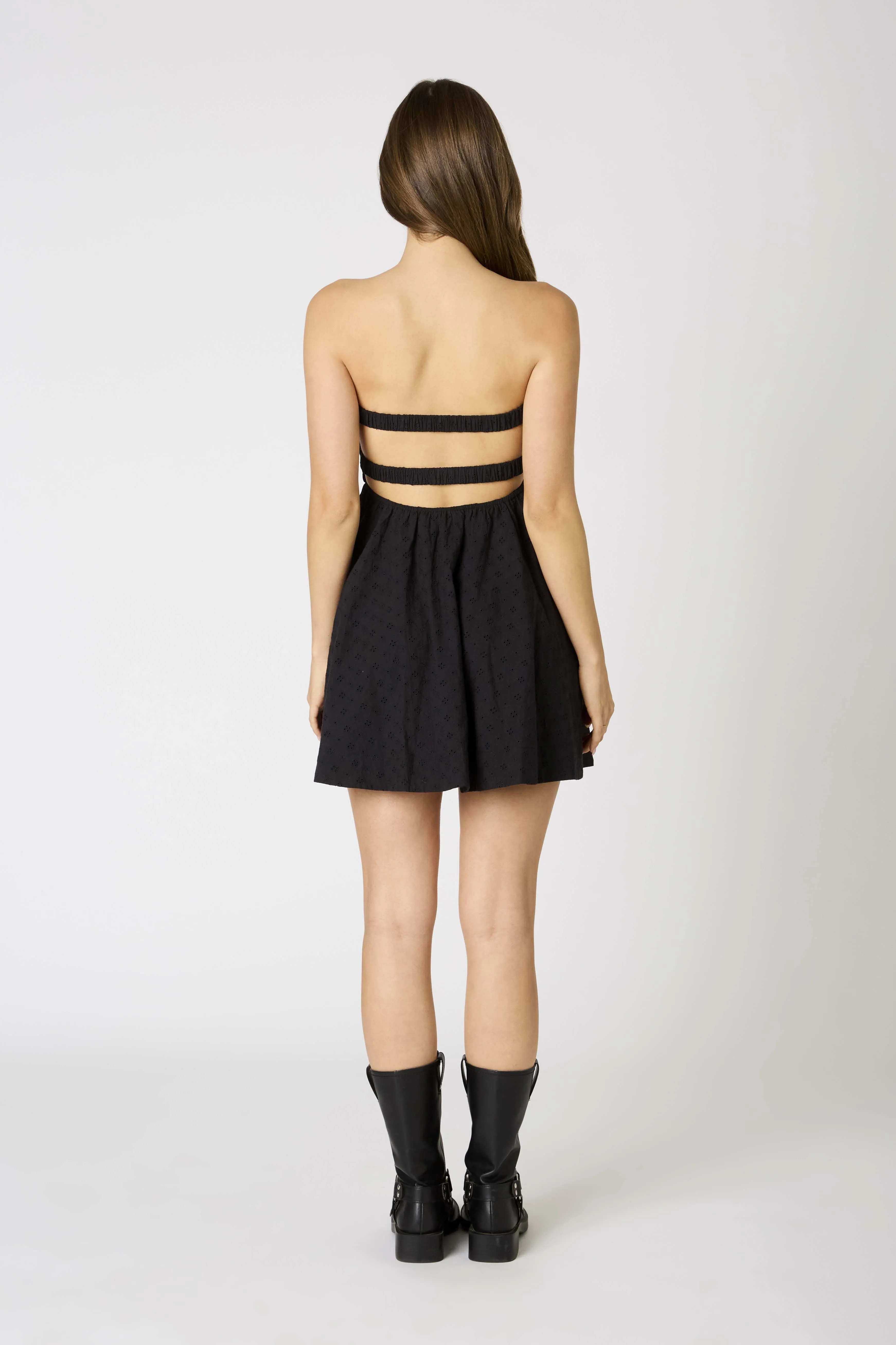 Erika Black Eyelet Strapless Mini Dress