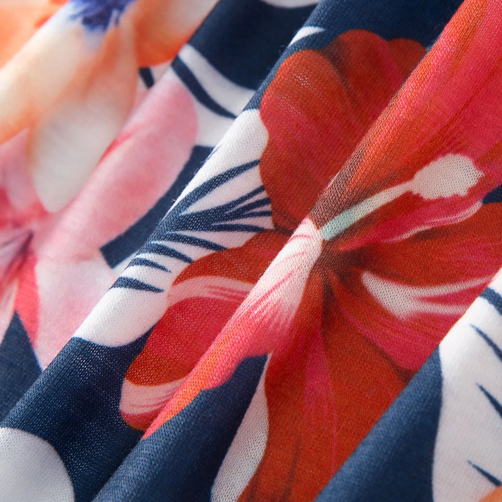 Family Matching Floral Print Splicing Dark Blue Dresses and T-shirts Sets