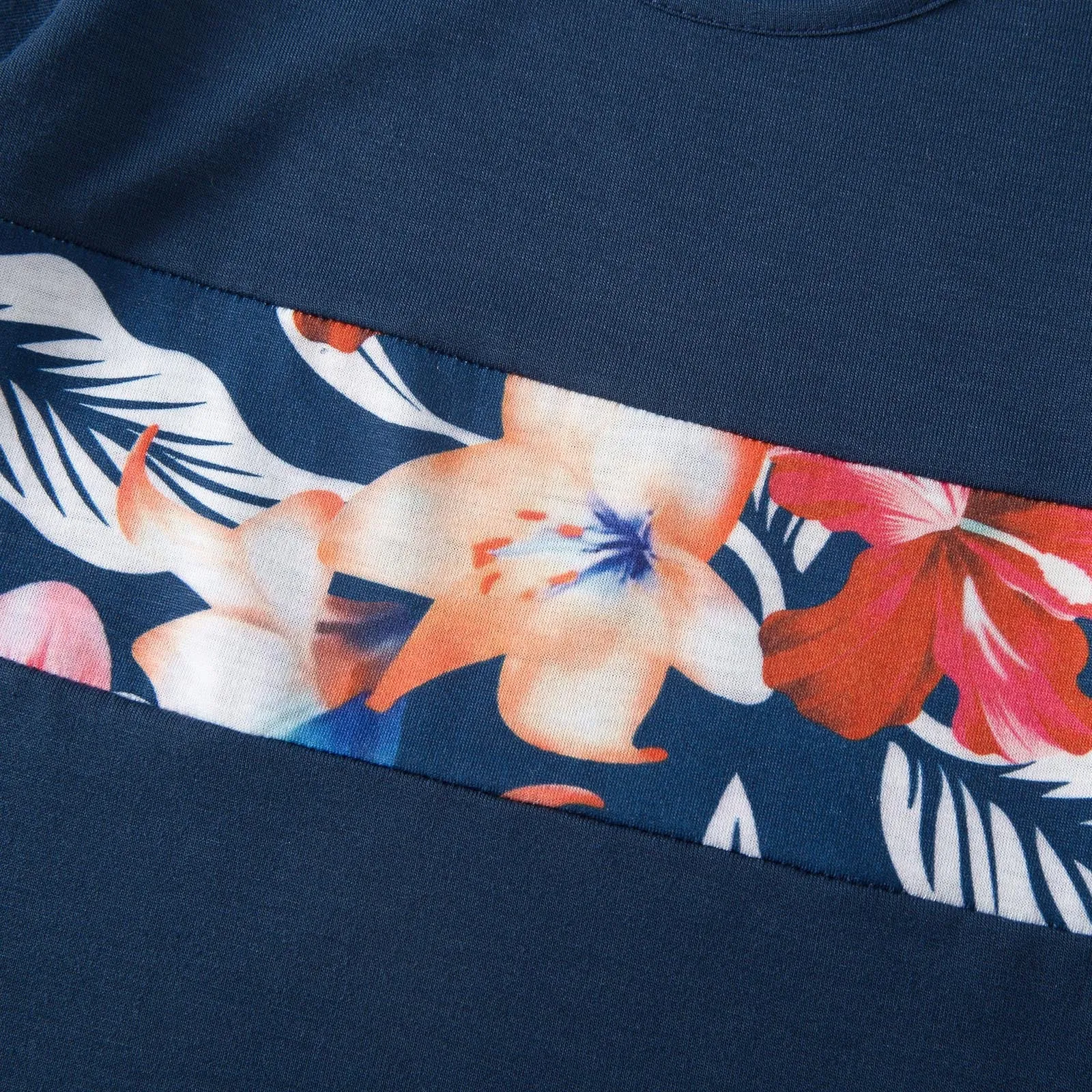Family Matching Floral Print Splicing Dark Blue Dresses and T-shirts Sets