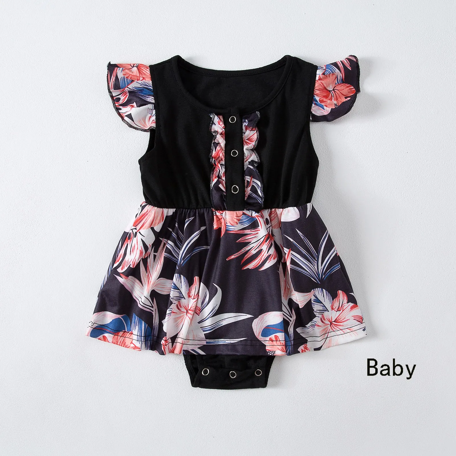 Family Matching Floral Print Splicing Dresses and Short-sleeve T-shirts Sets