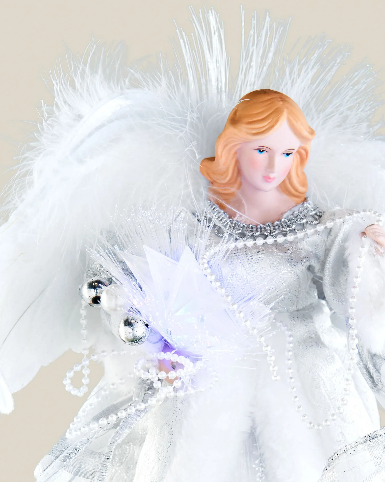 Fibre Optic Angel Christmas Tree Topper, Silver/White, 25 cm