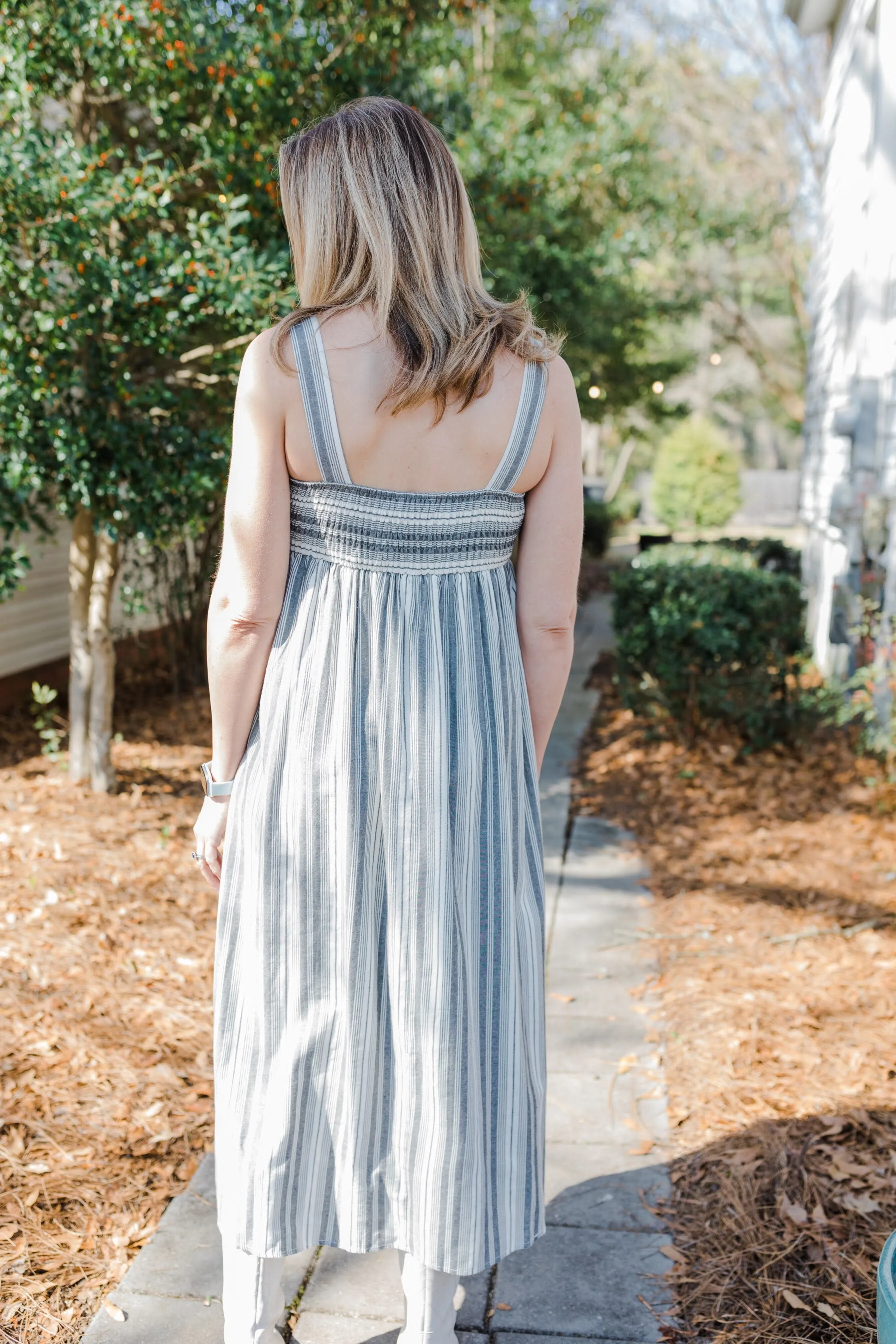 FINAL SALE Babydoll Striped Maxi Dress