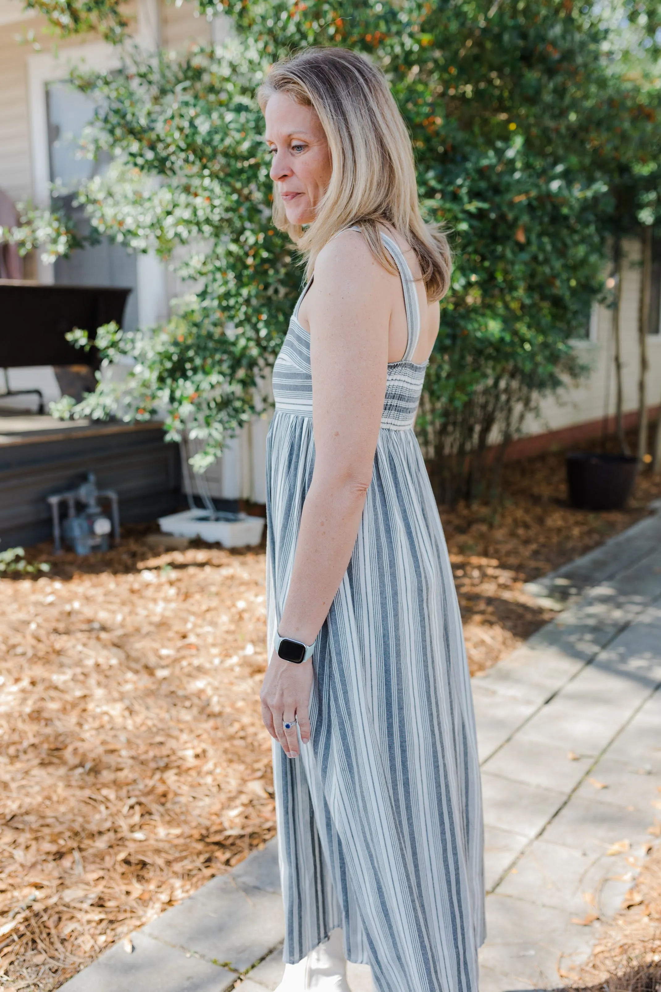 FINAL SALE Babydoll Striped Maxi Dress