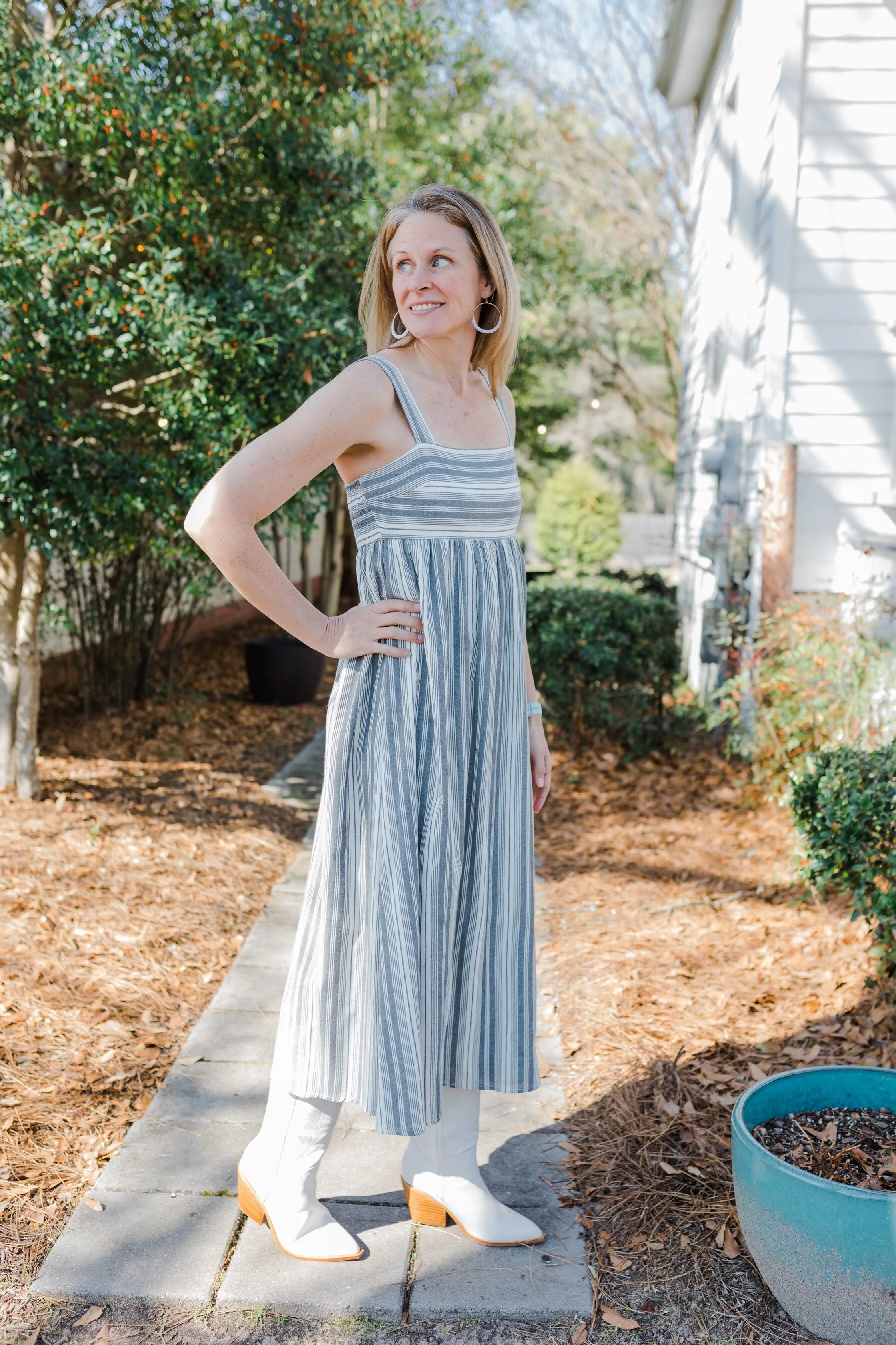 FINAL SALE Babydoll Striped Maxi Dress