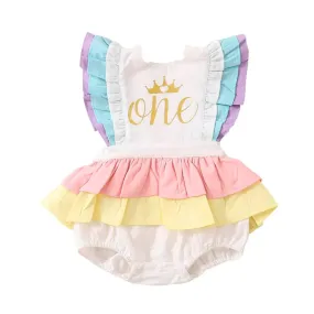 First Birthday Ruffled Baby Romper