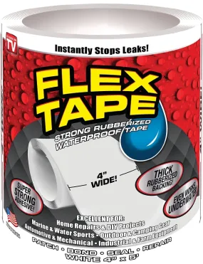 Flex Tape TFSWHTR0405 Tape, 5 ft L, 4 in W, Rubber Backing :ROLL: QUANTITY: 1