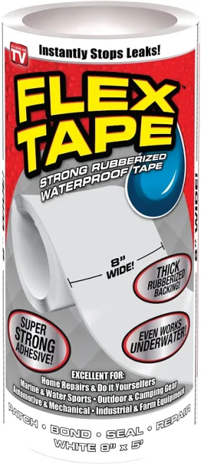 Flex Tape TFSWHTR0805 Tape, 5 ft L, 8 in W, Rubber Backing :ROLL: QUANTITY: 1