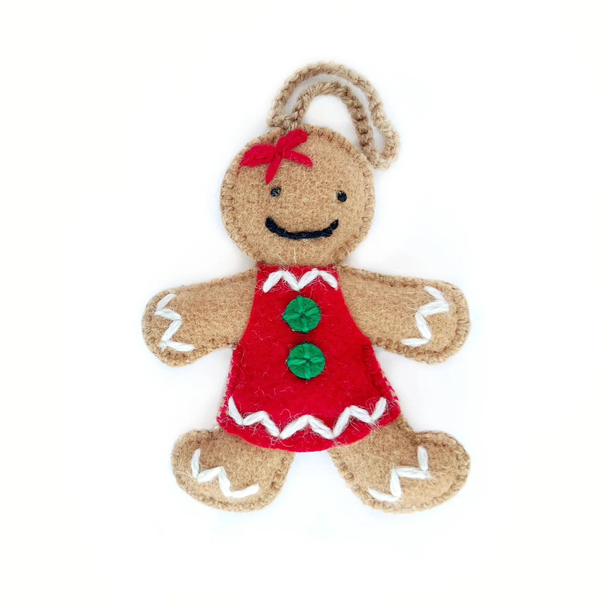 Gingerbread Woman Ornament, Embroidered Wool