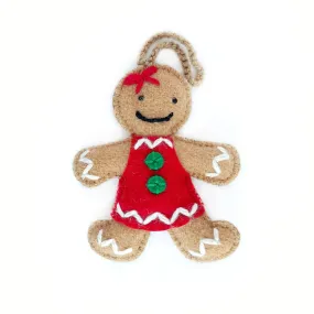 Gingerbread Woman Ornament, Embroidered Wool
