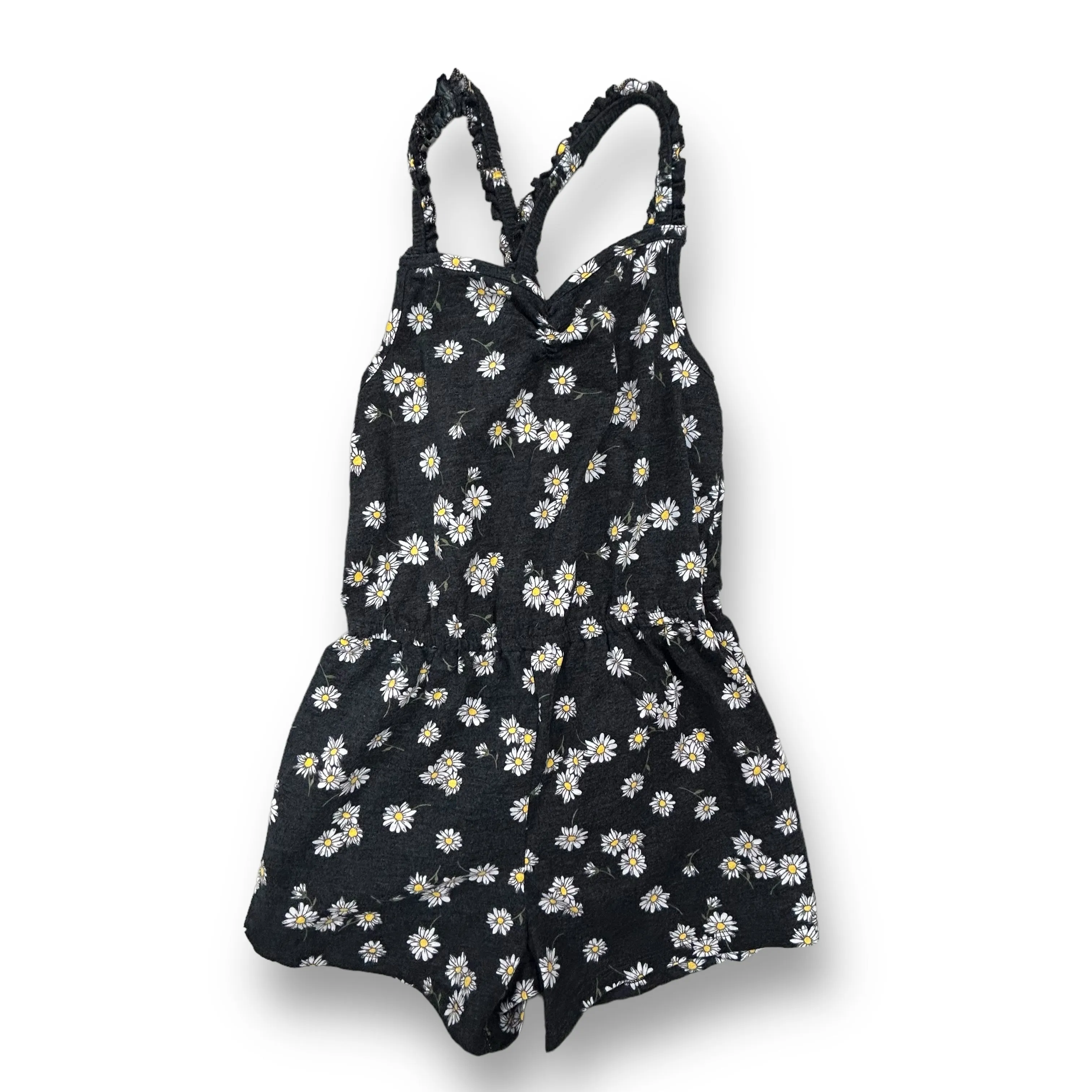 Girls SO Size 10/12 Gray Daisies Elastic Spaghetti Strap Everyday Romper