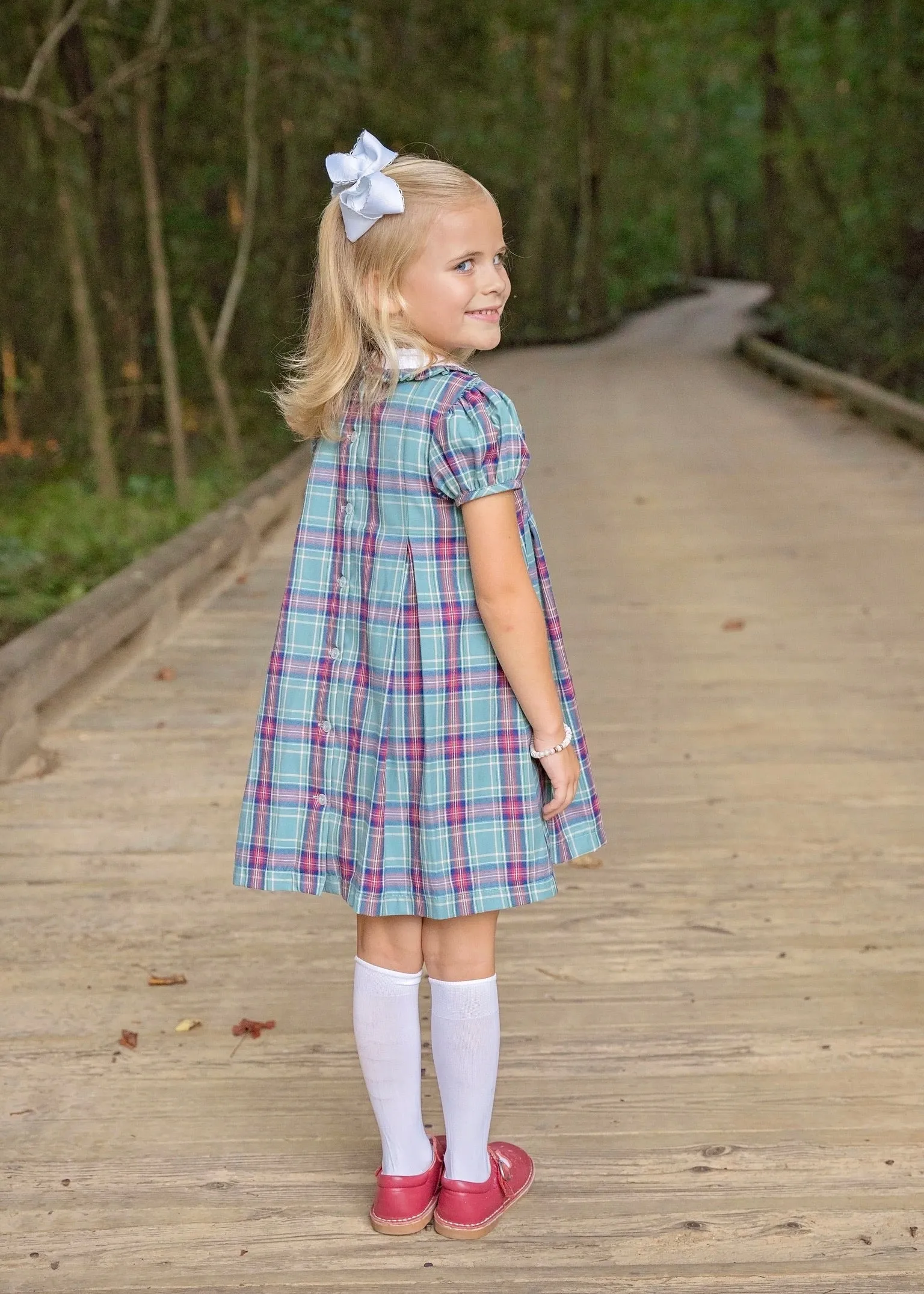 Green Christmas Plaid Paige Pleat Dress