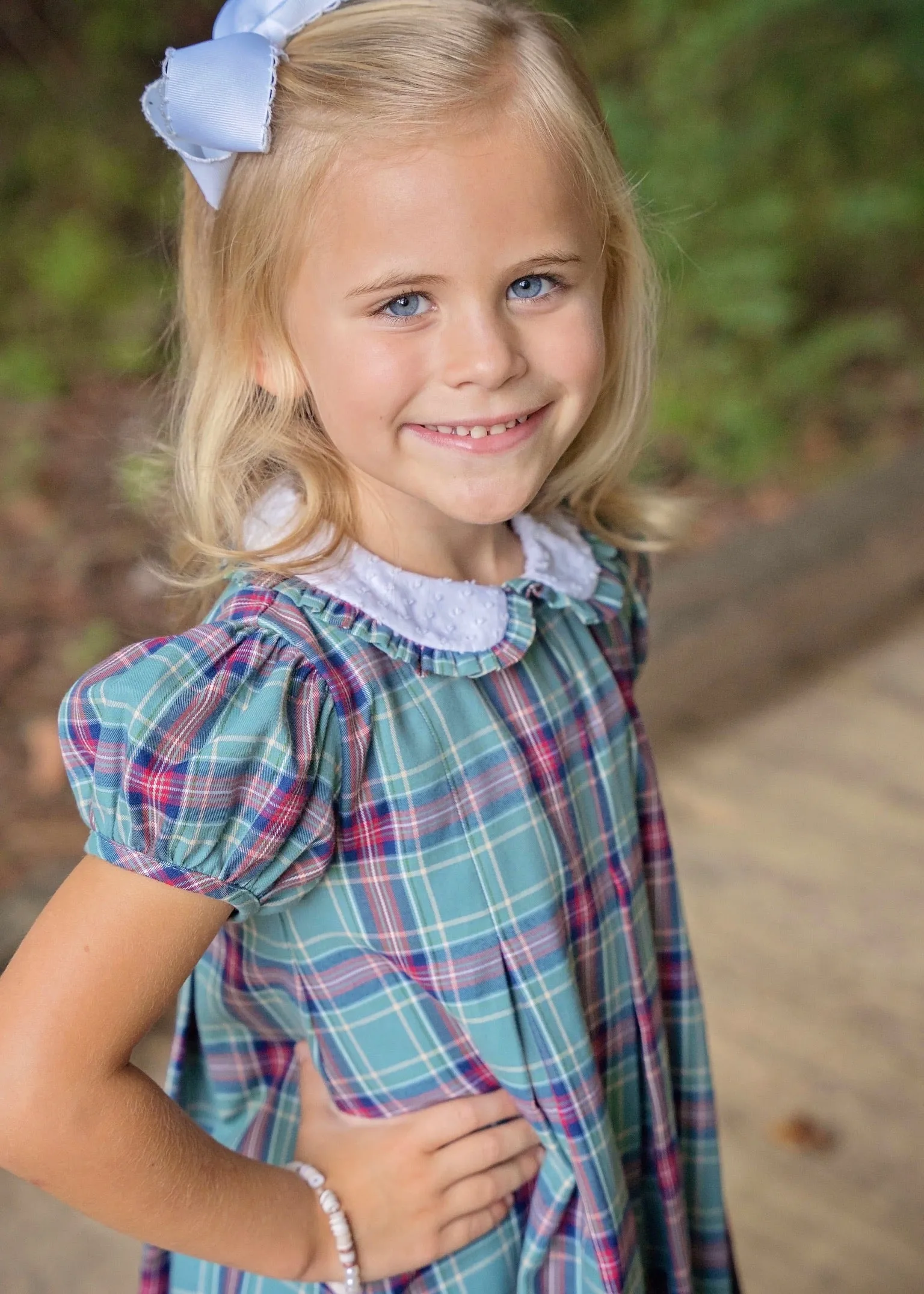 Green Christmas Plaid Paige Pleat Dress