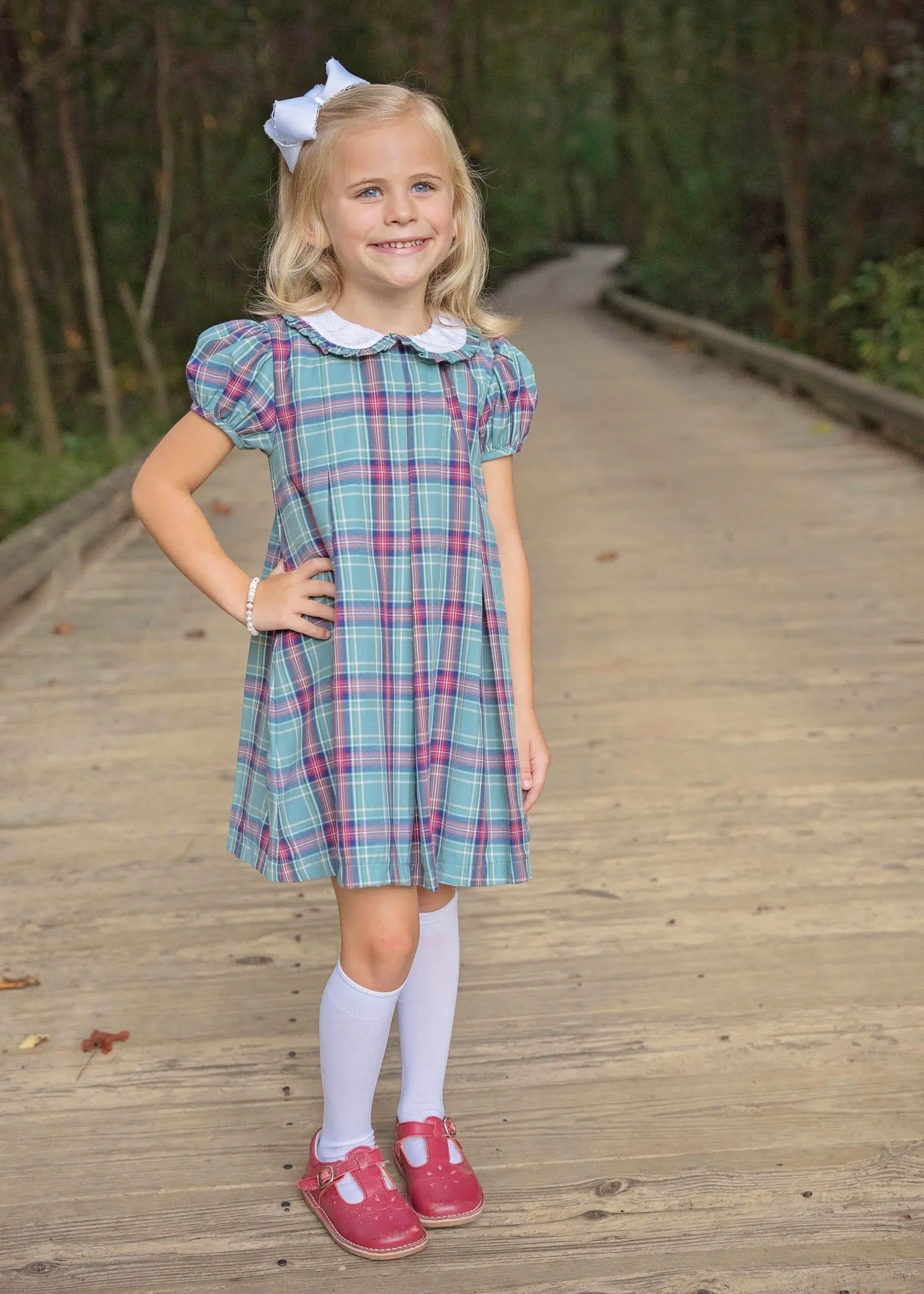 Green Christmas Plaid Paige Pleat Dress