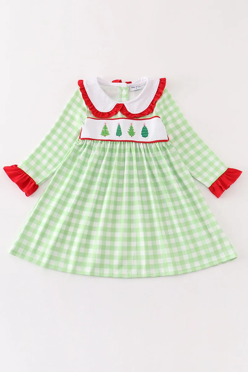 Green christmas tree embroidery dress
