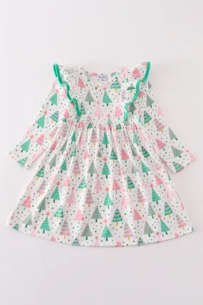 Green christmas tree ruffle dress